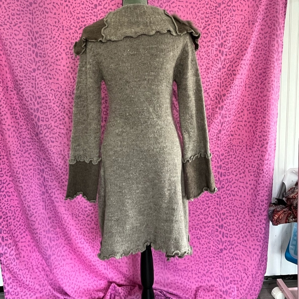Brown Duster Sweater with Ruffle Trim - Picture 3 of 4